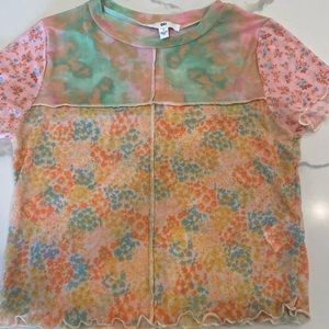 Topshop short sleeve multi color and multi print see through top